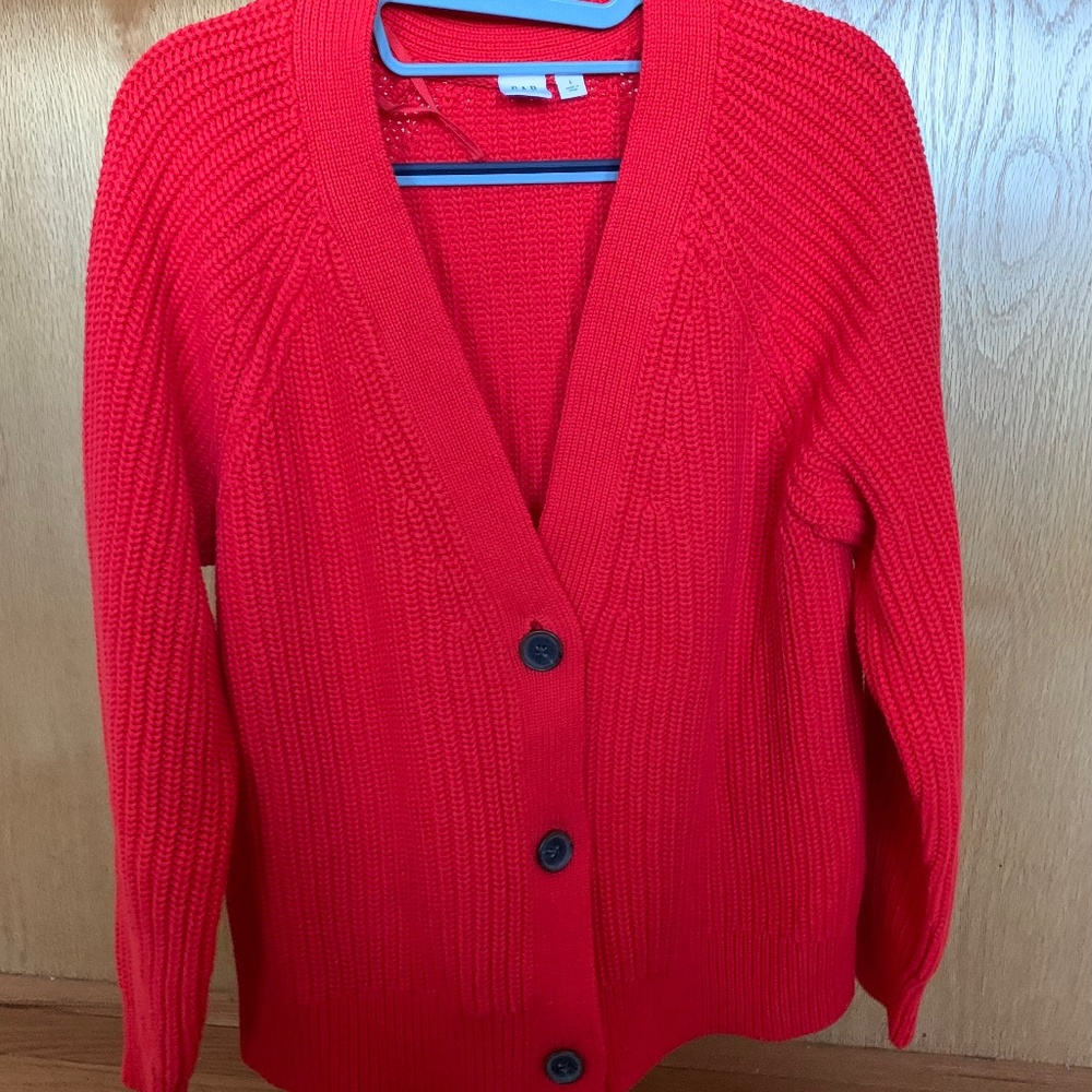 Gap, Poppy Red Cotton Shaker Knit Cardigan, Size L